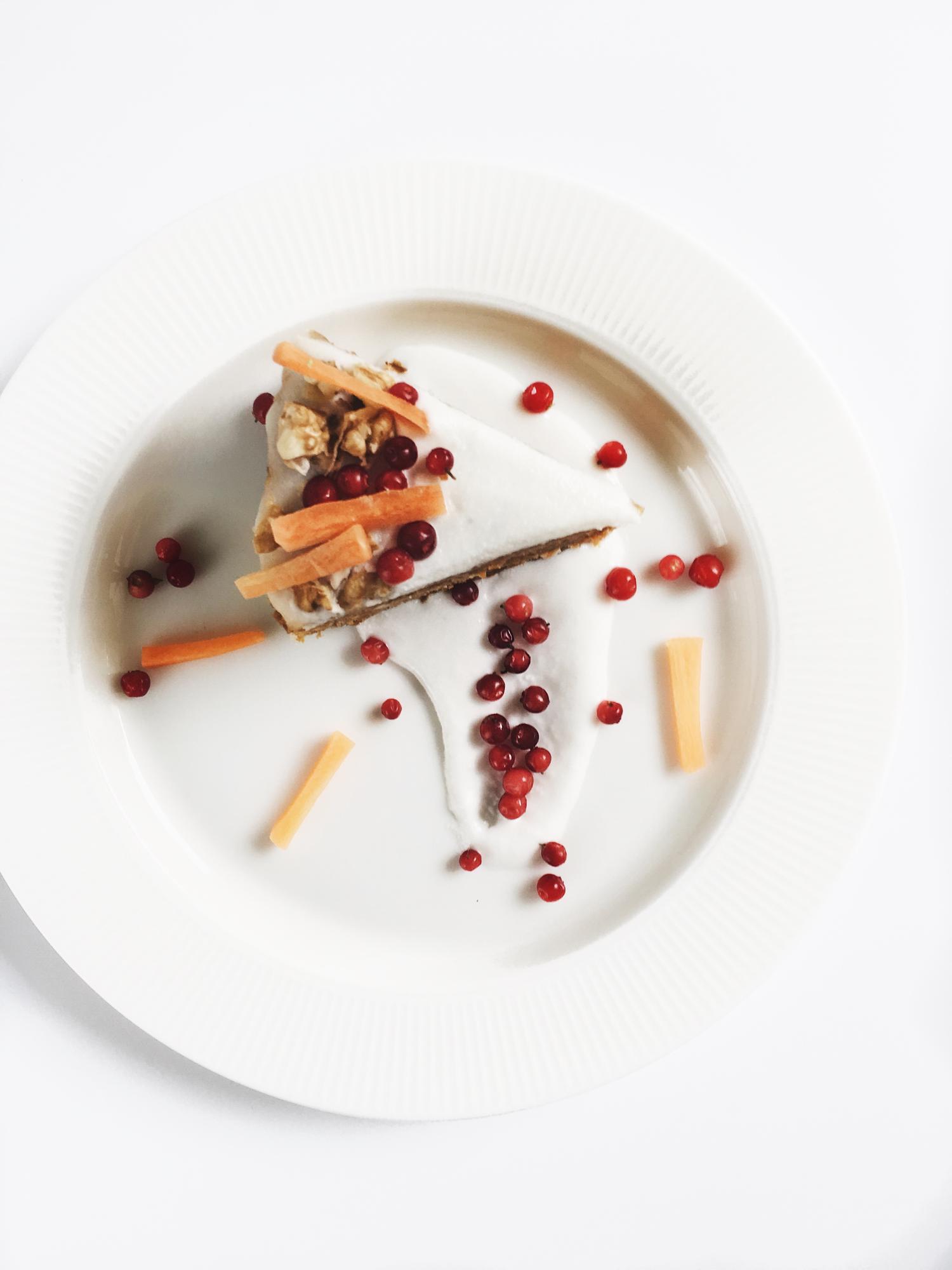 Close-up of finished dessert with garnish